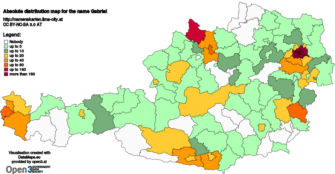 Absolute Distribution maps for surname Gabriel