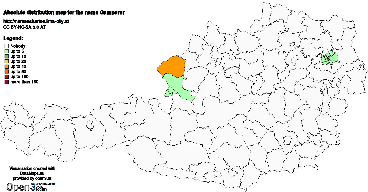 Absolute Distribution maps for surname Gamperer