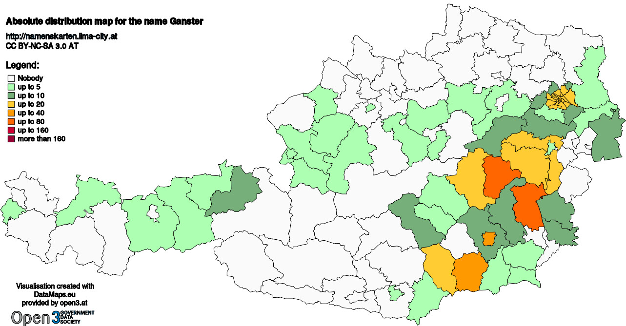 Absolute Distribution maps for surname Ganster