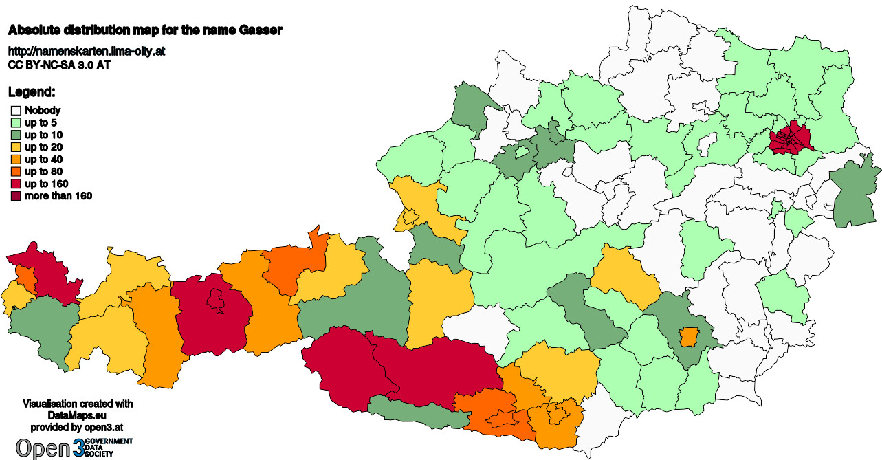 Absolute Distribution maps for surname Gasser