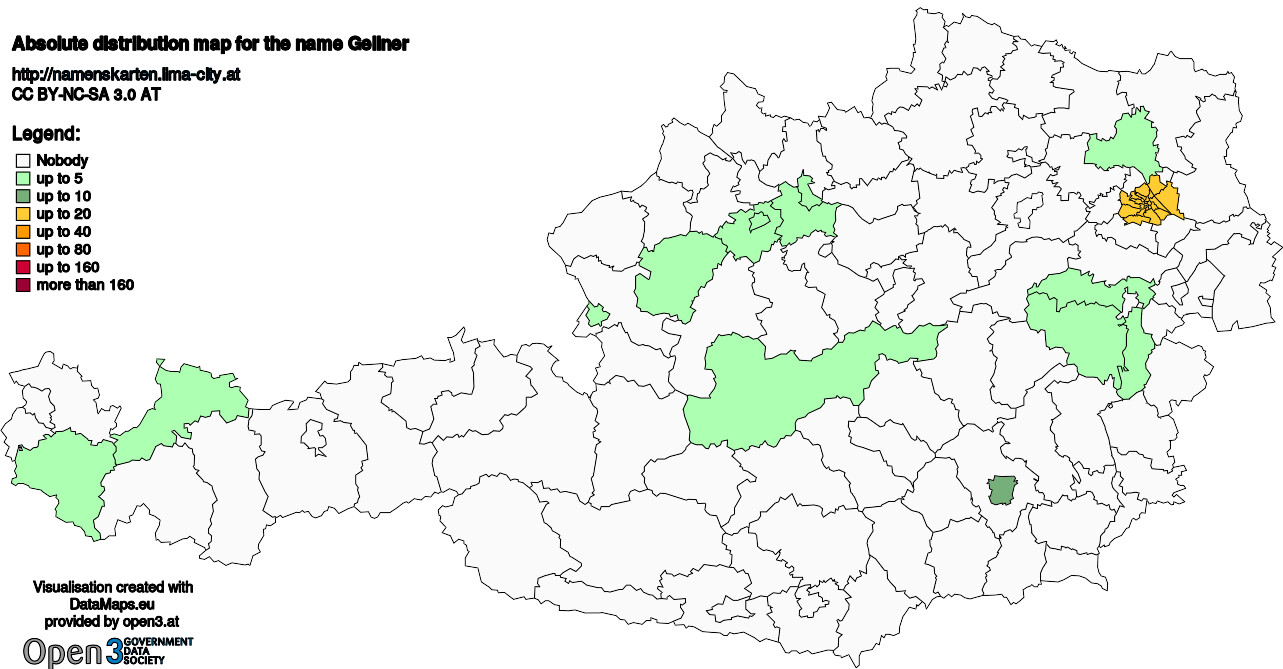 Absolute Distribution maps for surname Gellner