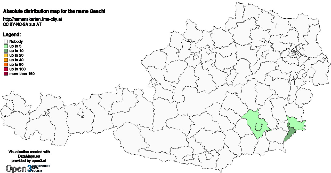 Absolute Distribution maps for surname Geschl
