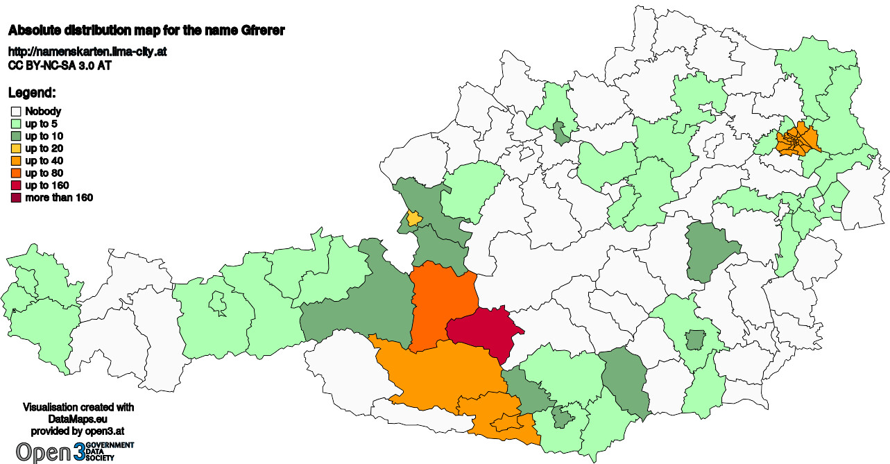 Absolute Distribution maps for surname Gfrerer