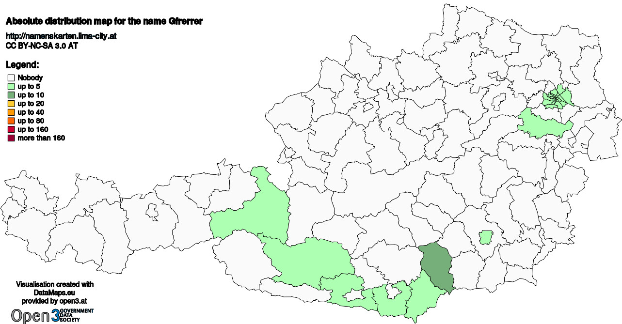 Absolute Distribution maps for surname Gfrerrer