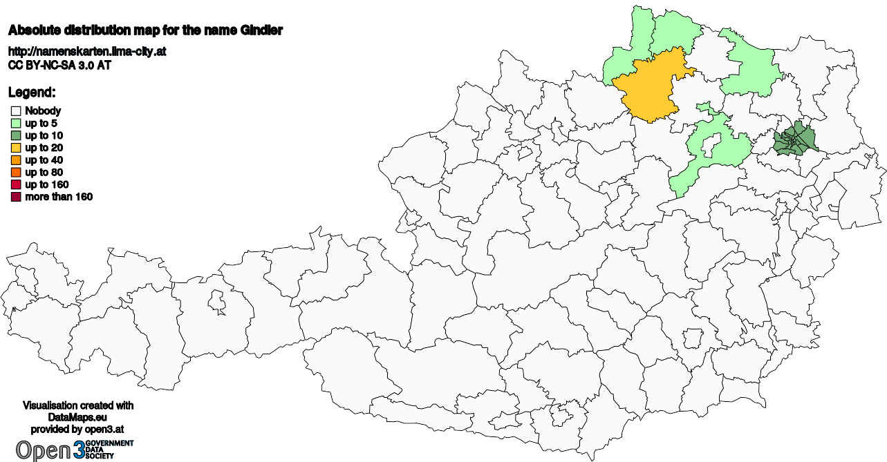 Absolute Distribution maps for surname Gindler