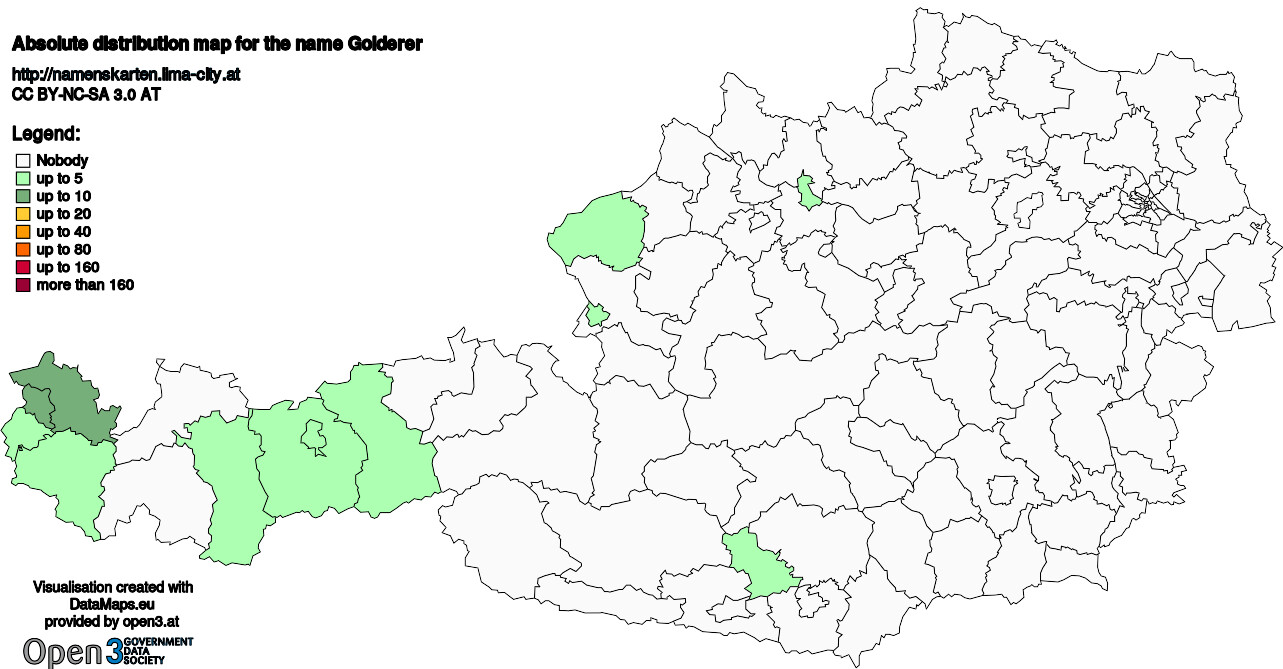 Absolute Distribution maps for surname Golderer