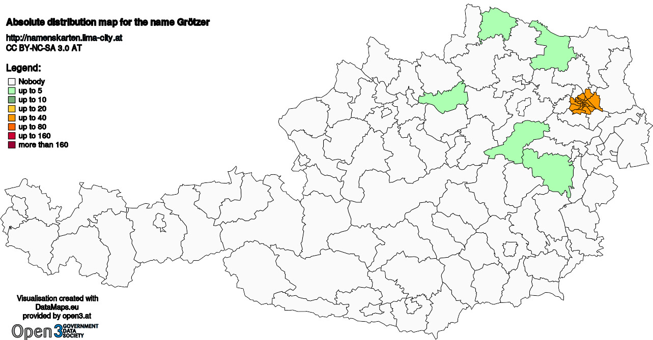 Absolute Distribution maps for surname Grötzer