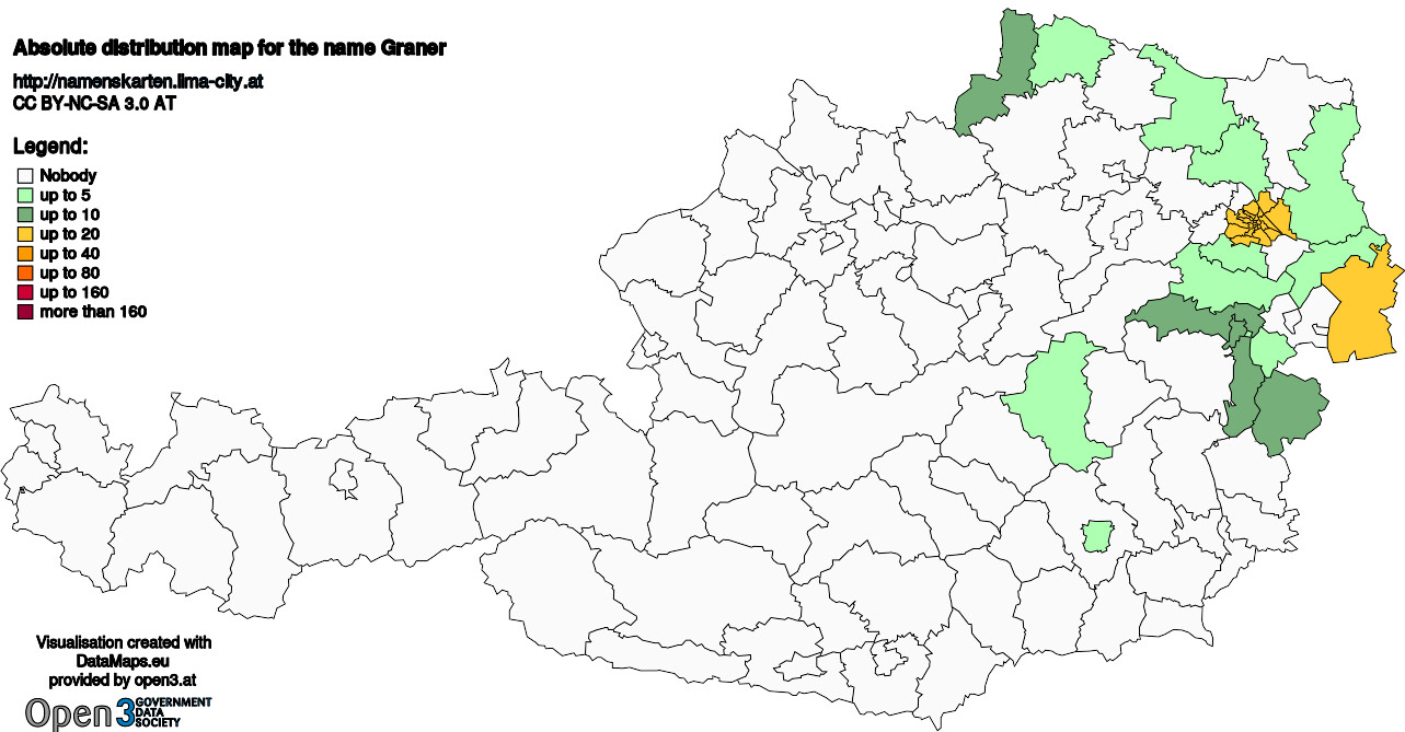 Absolute Distribution maps for surname Graner