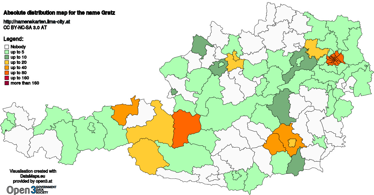 Absolute Distribution maps for surname Gratz