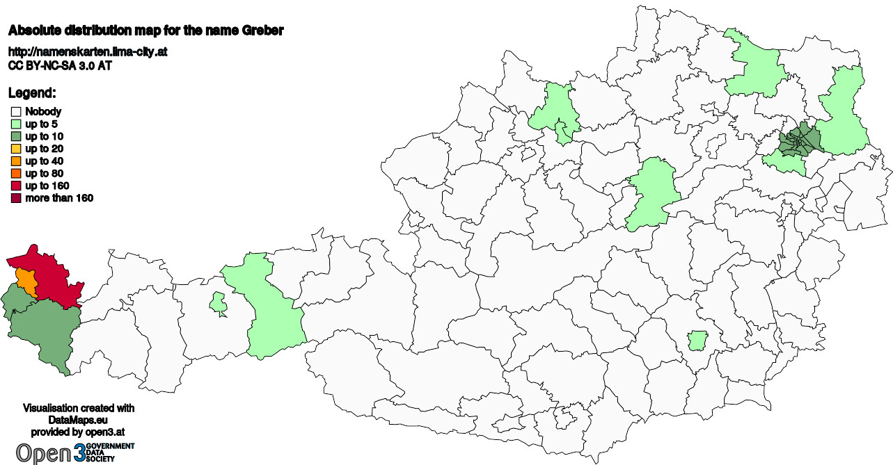 Absolute Distribution maps for surname Greber