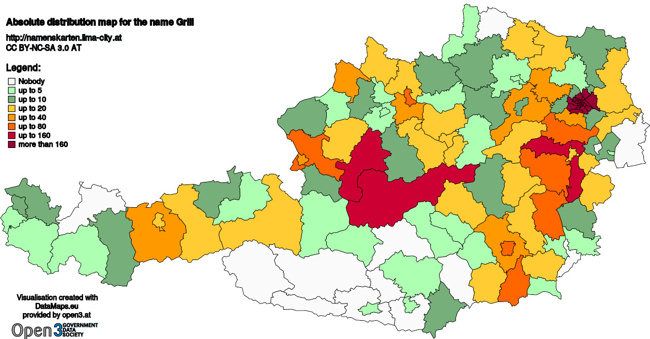 Absolute Distribution maps for surname Grill