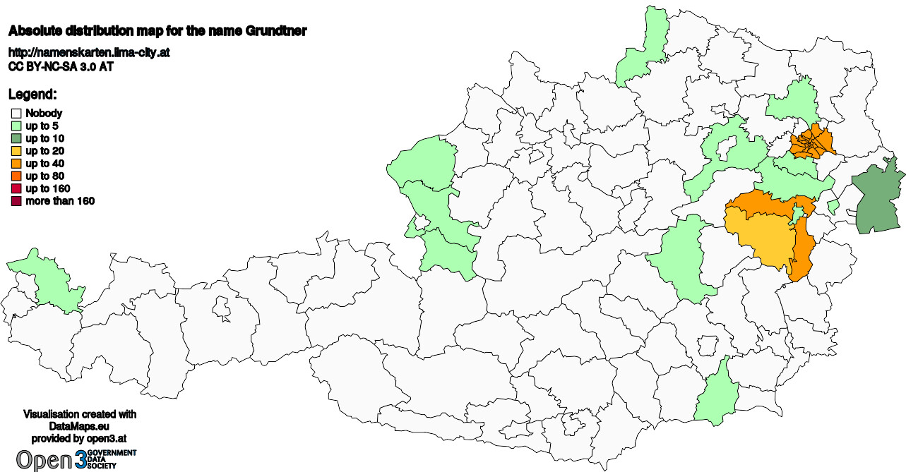 Absolute Distribution maps for surname Grundtner