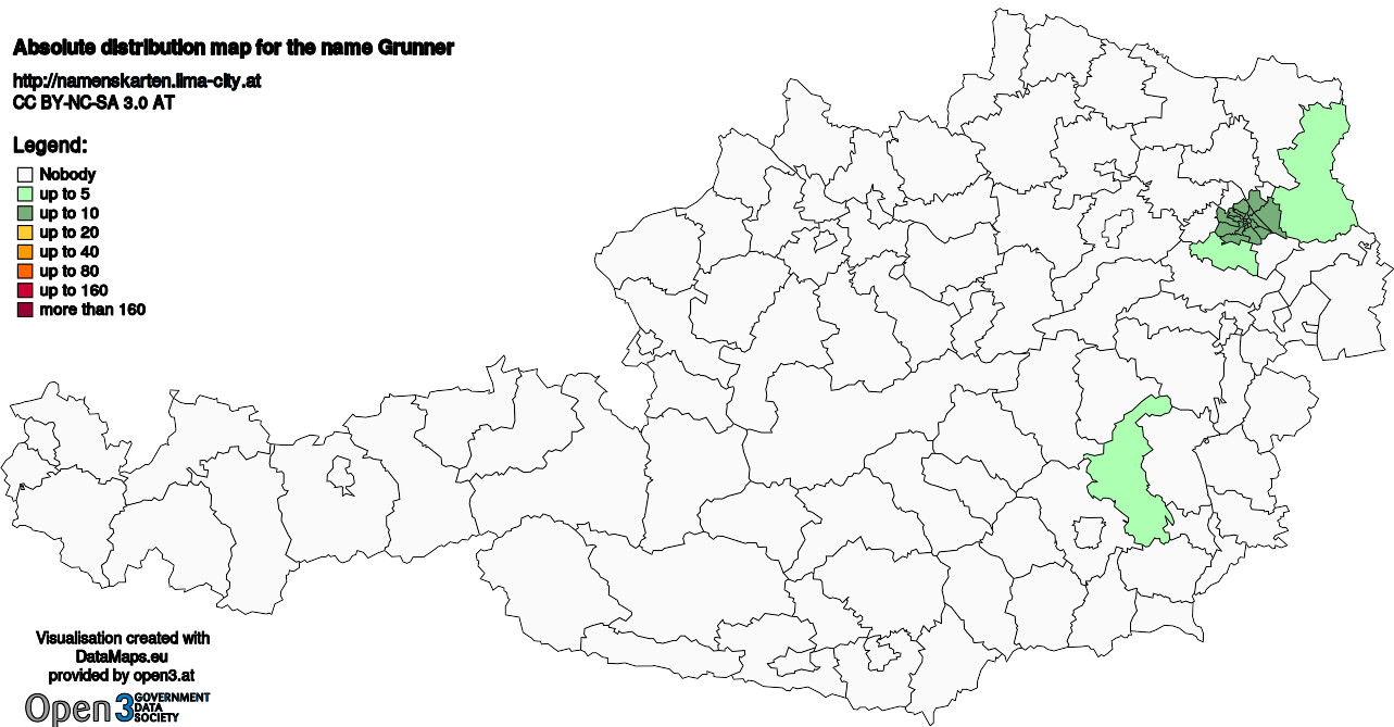 Absolute Distribution maps for surname Grunner