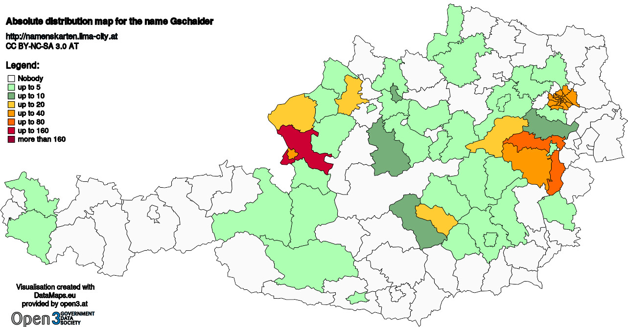 Absolute Distribution maps for surname Gschaider