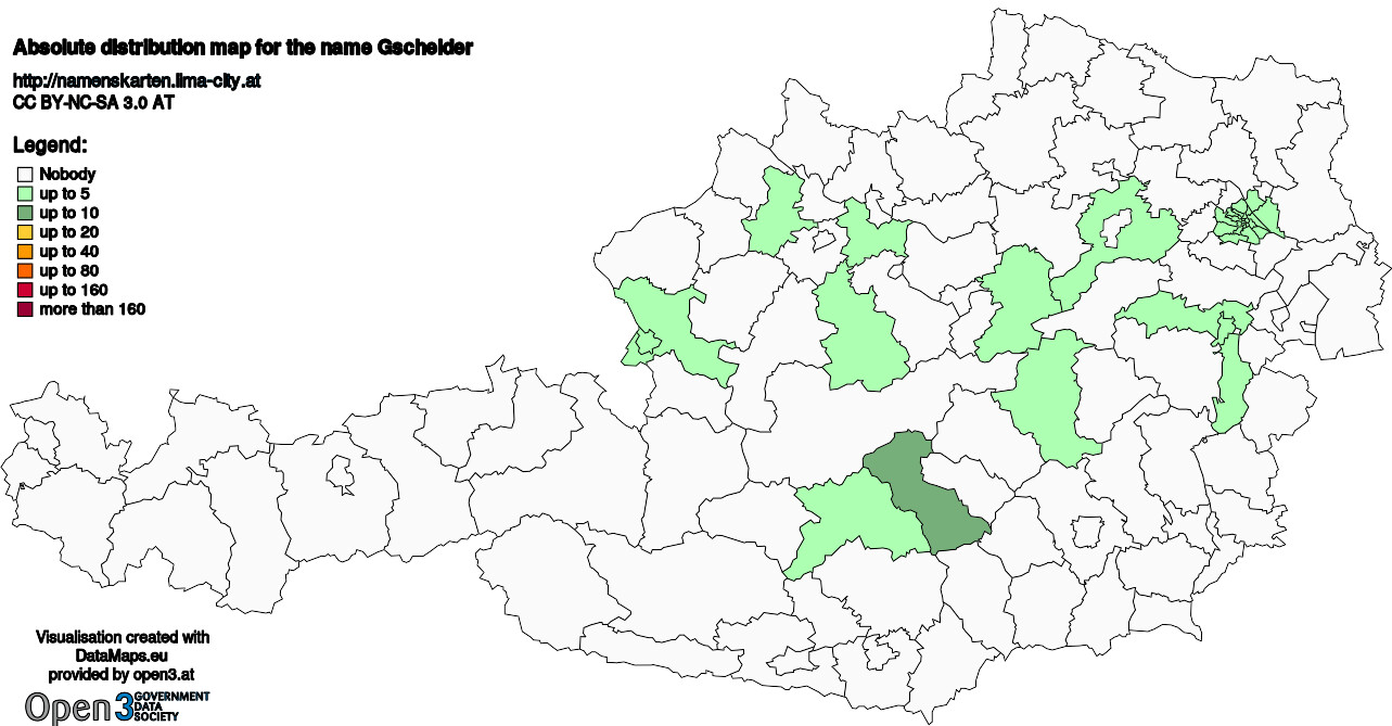Absolute Distribution maps for surname Gscheider