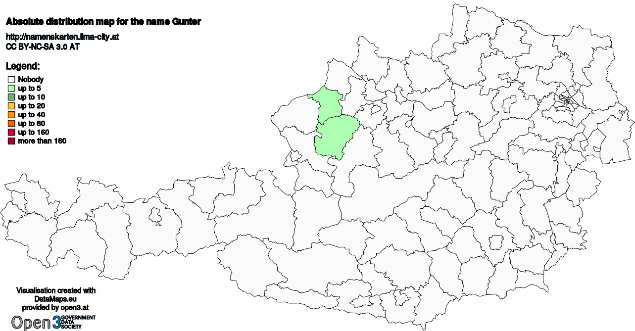 Absolute Distribution maps for surname Gunter