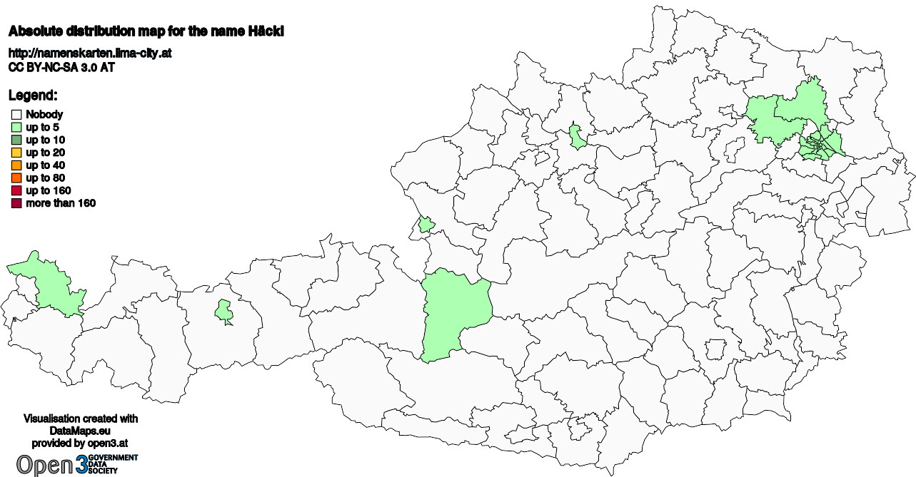 Absolute Distribution maps for surname Häckl