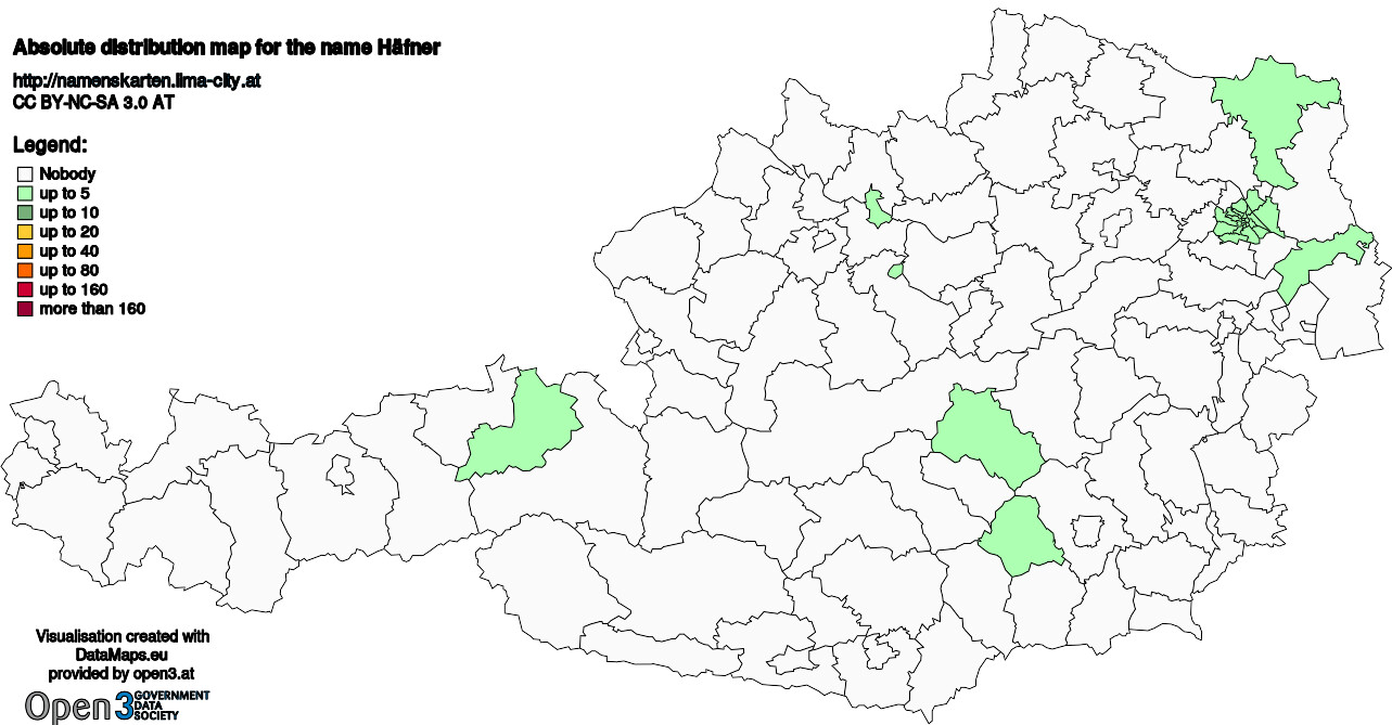 Absolute Distribution maps for surname Häfner