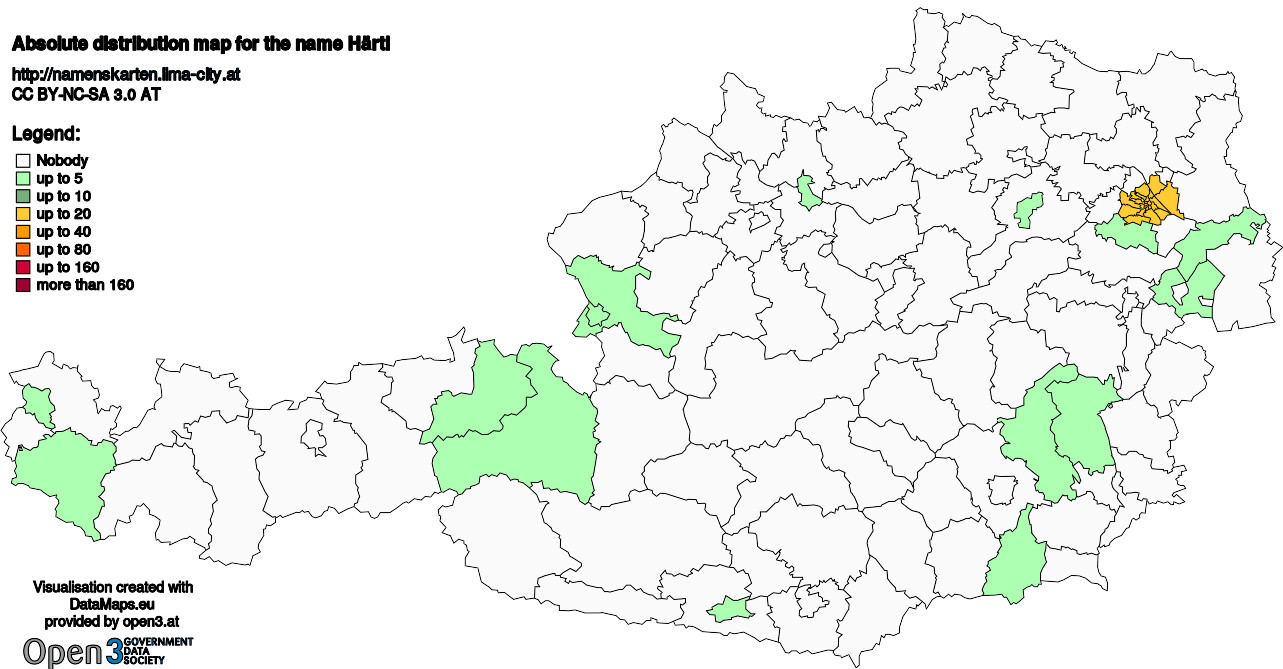 Absolute Distribution maps for surname Härtl