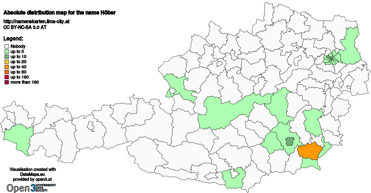 Absolute Distribution maps for surname Höber