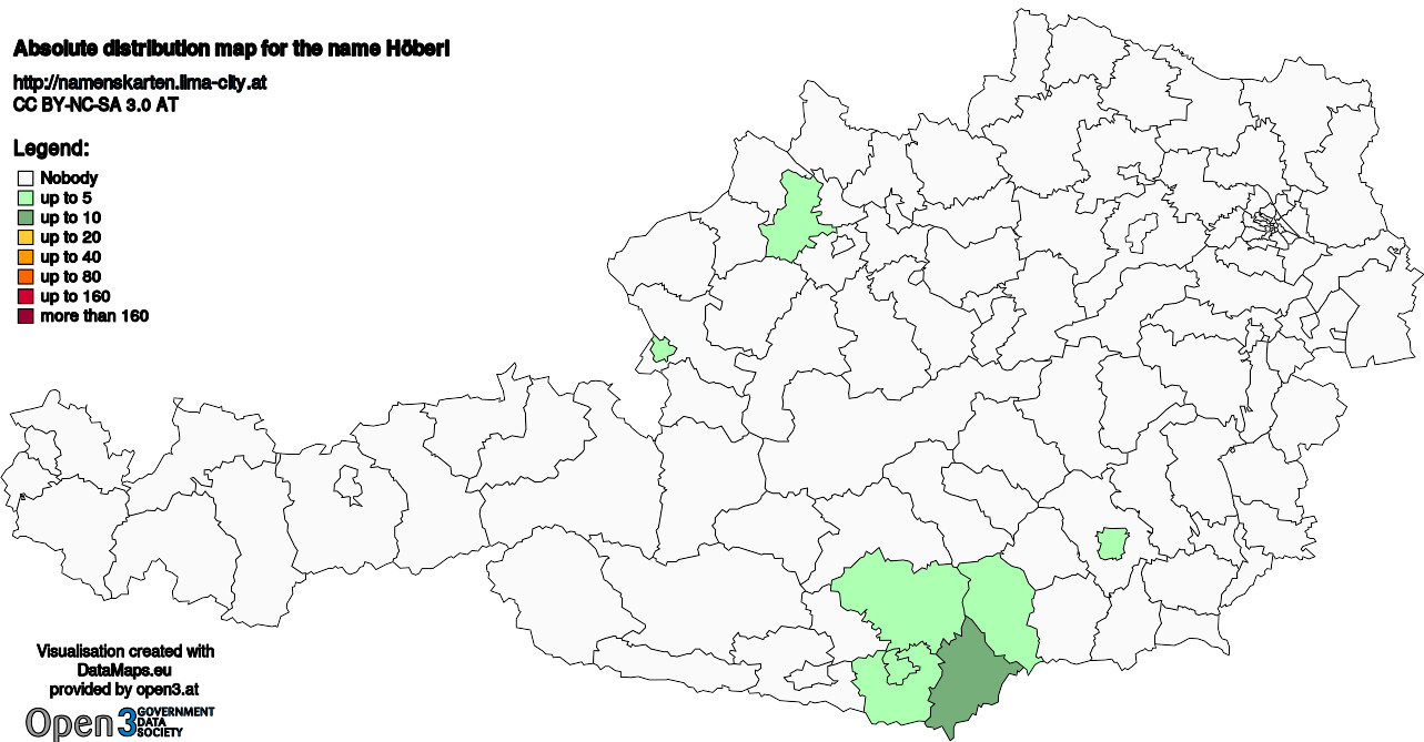 Absolute Distribution maps for surname Höberl