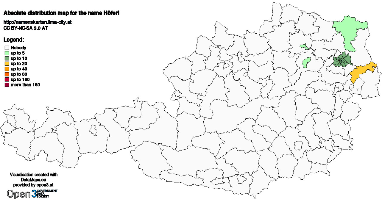 Absolute Distribution maps for surname Höferl