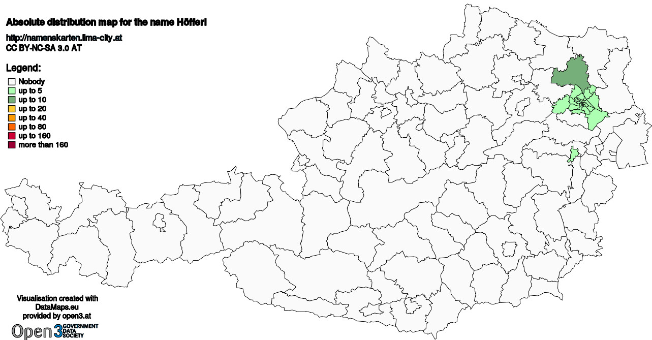 Absolute Distribution maps for surname Höfferl