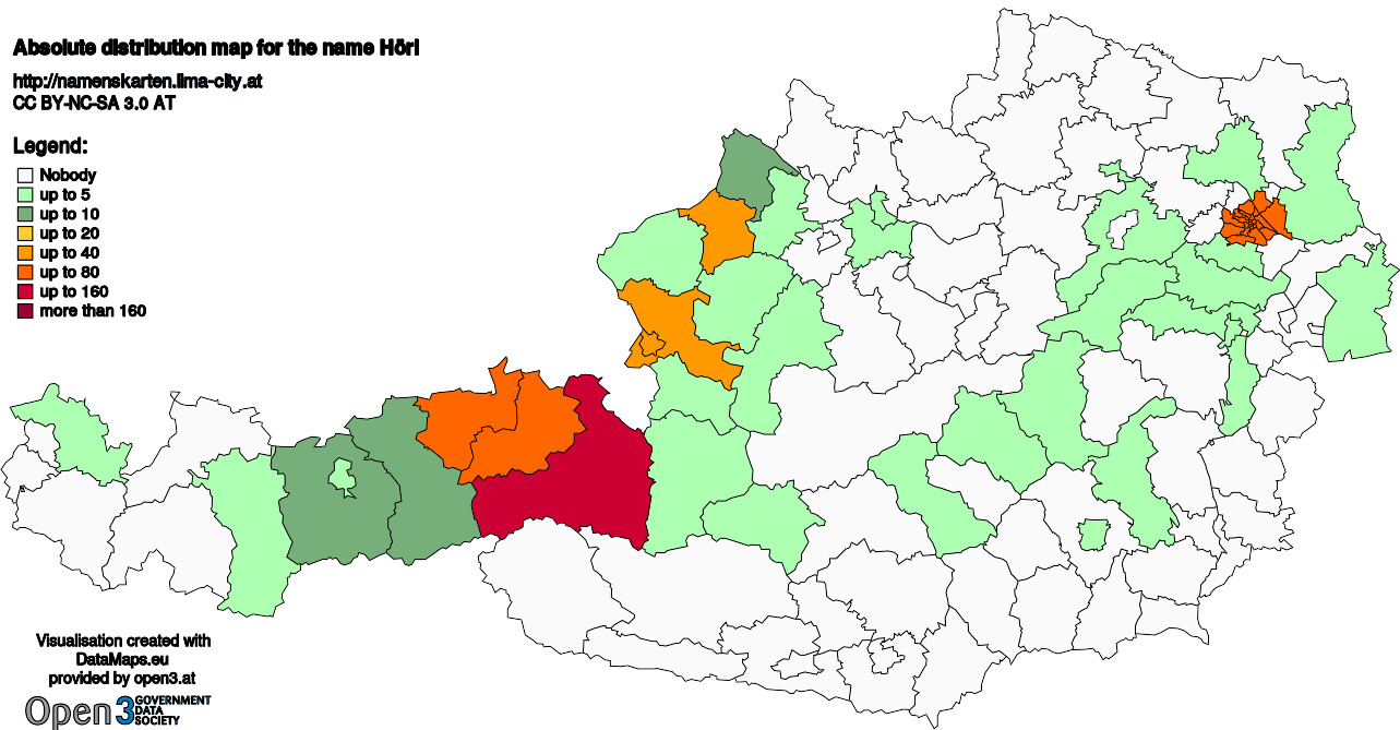 Absolute Distribution maps for surname Hörl