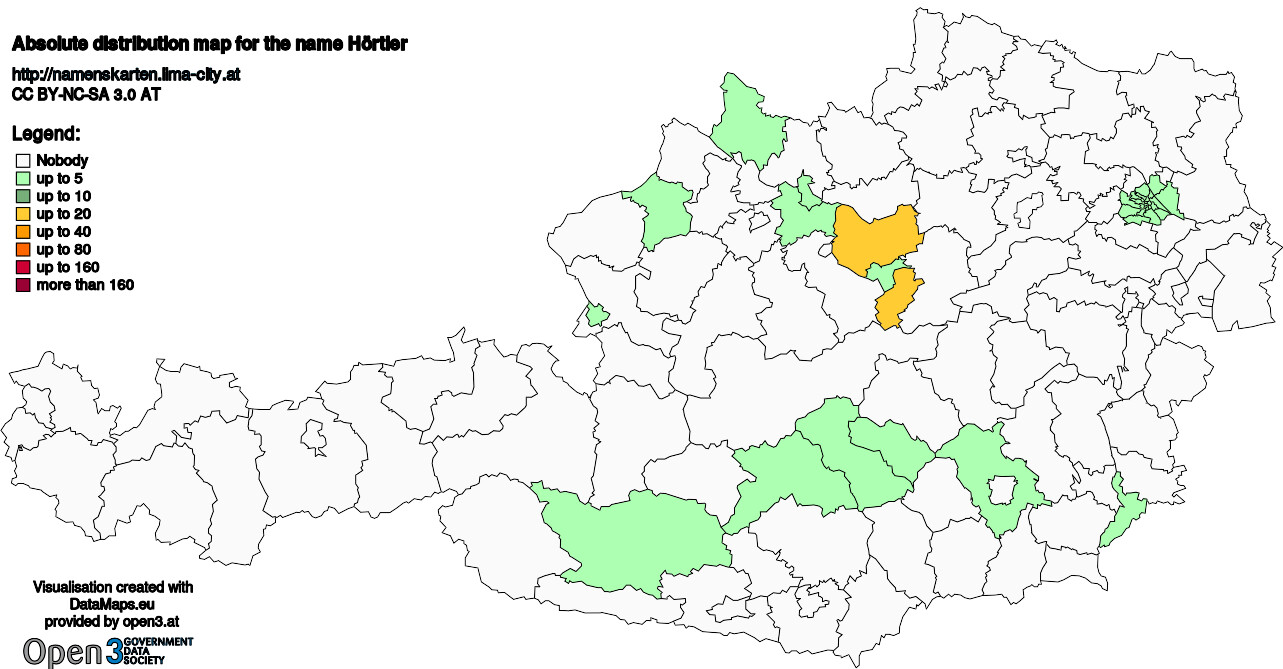 Absolute Distribution maps for surname Hörtler