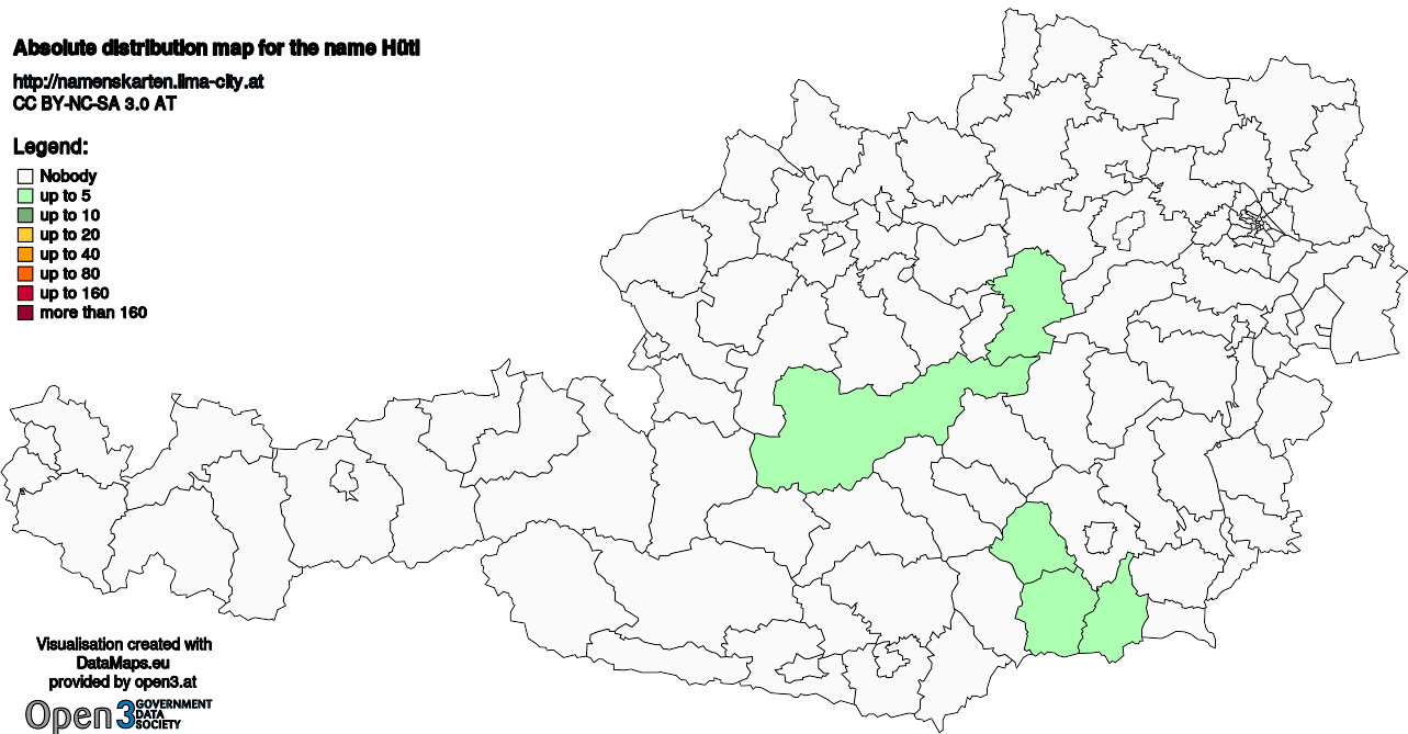 Absolute Distribution maps for surname Hütl