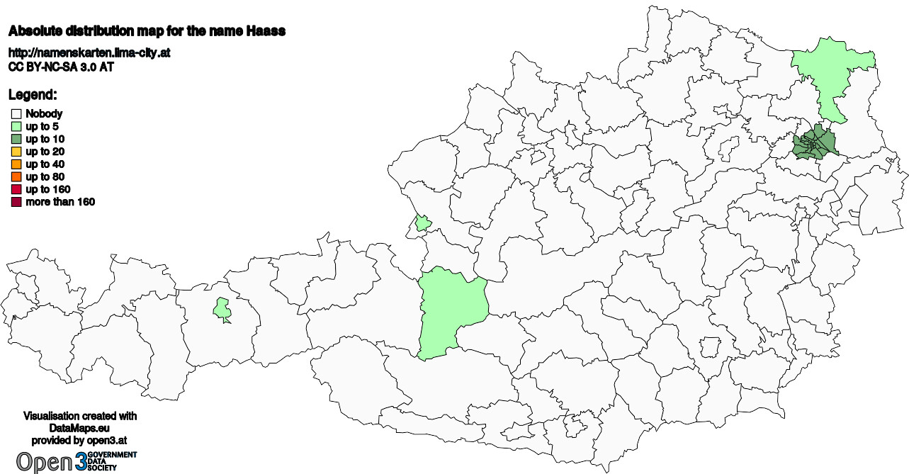 Absolute Distribution maps for surname Haass