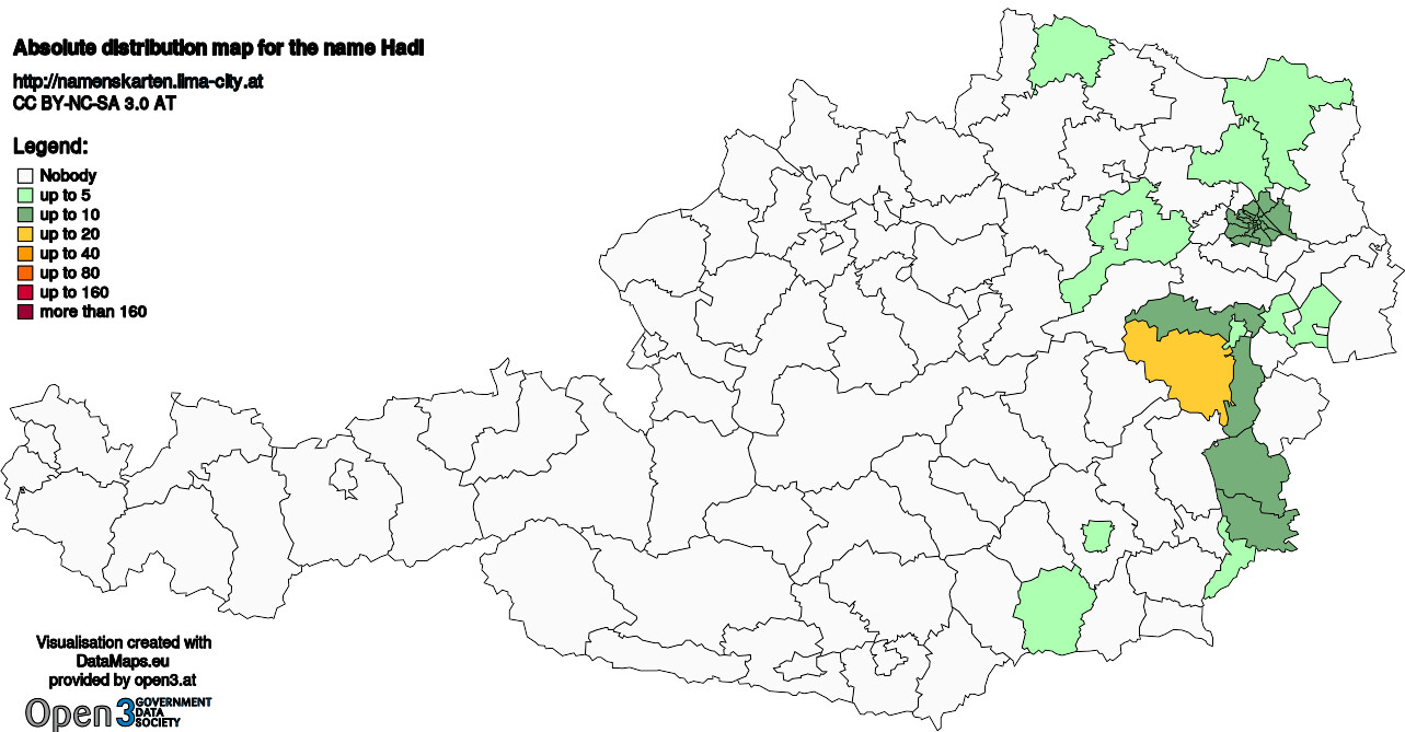 Absolute Distribution maps for surname Hadl