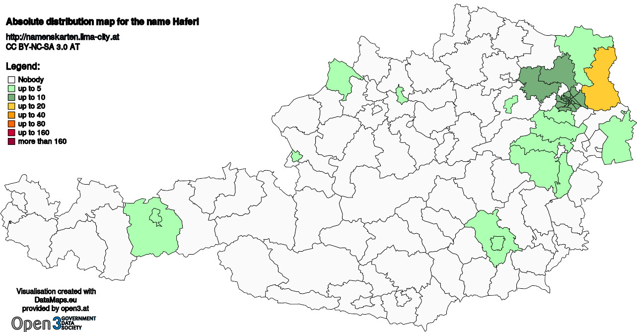 Absolute Distribution maps for surname Haferl