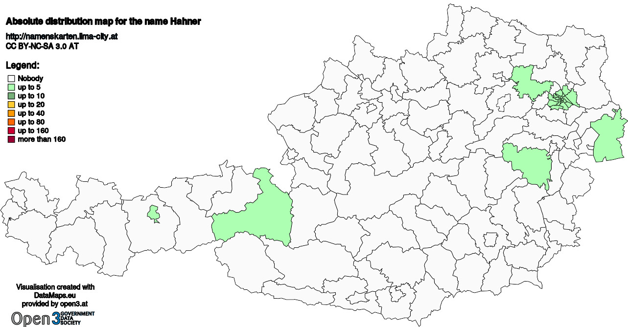 Absolute Distribution maps for surname Hahner