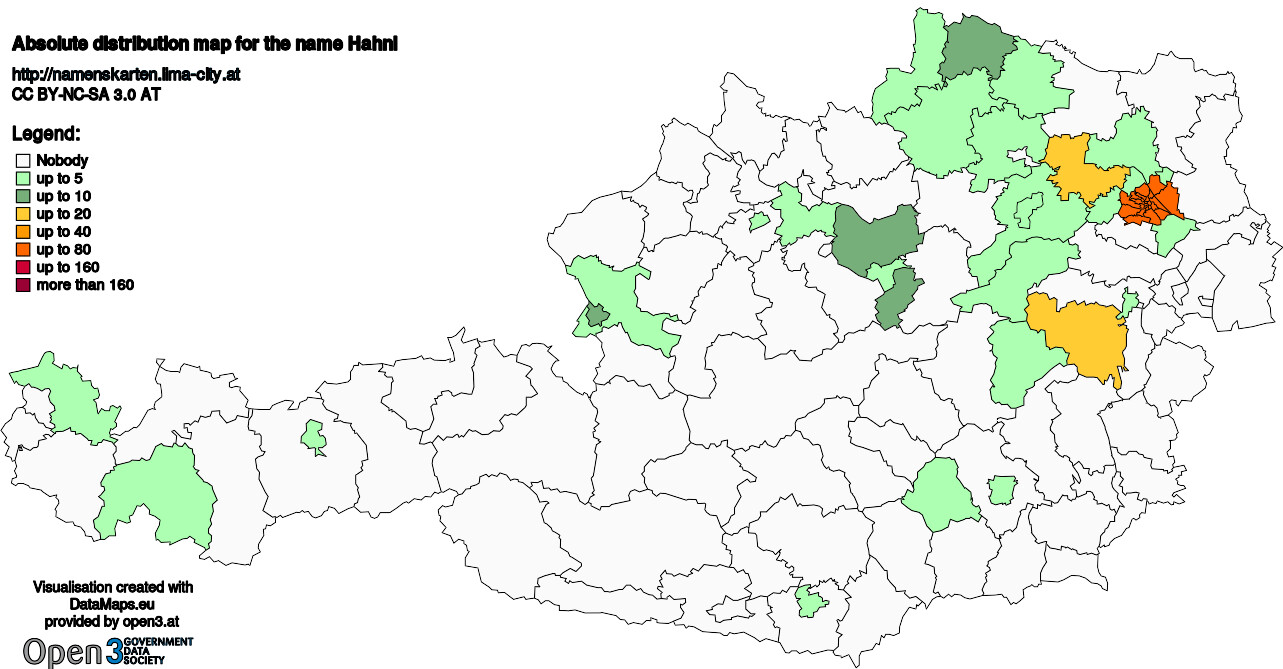 Absolute Distribution maps for surname Hahnl