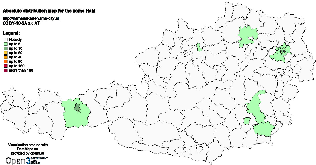 Absolute Distribution maps for surname Hakl