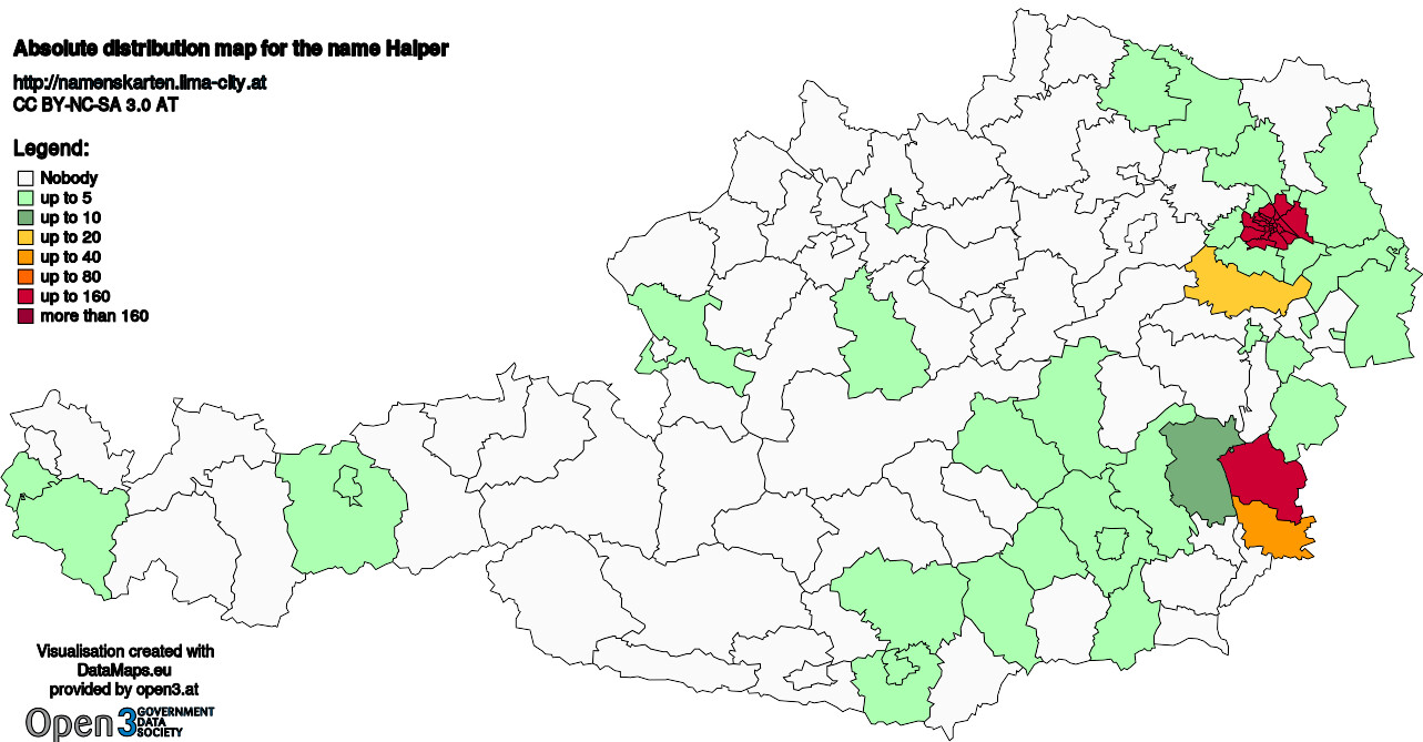 Absolute Distribution maps for surname Halper