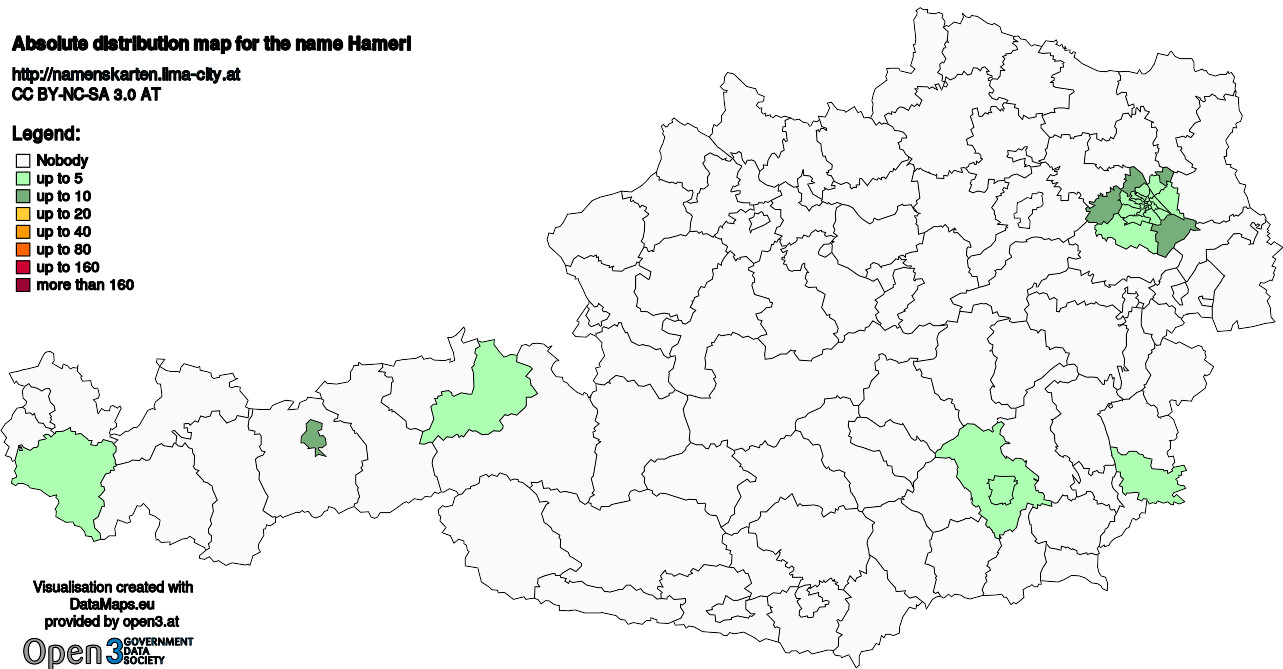 Absolute Distribution maps for surname Hamerl