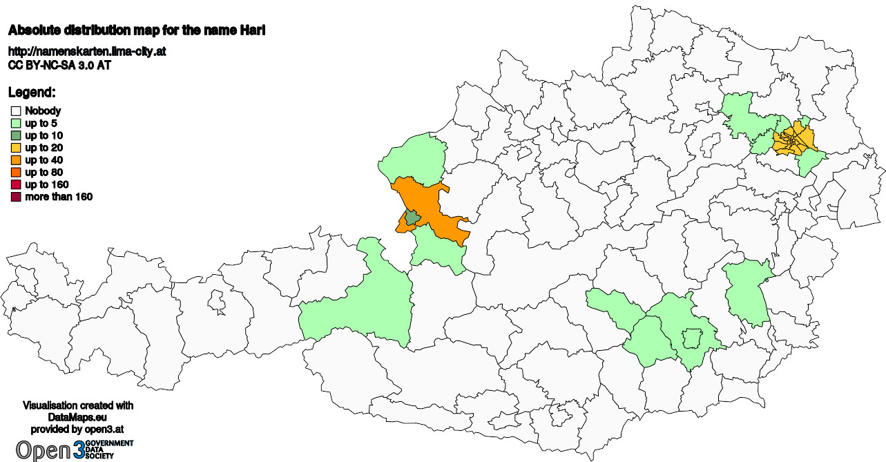 Absolute Distribution maps for surname Harl