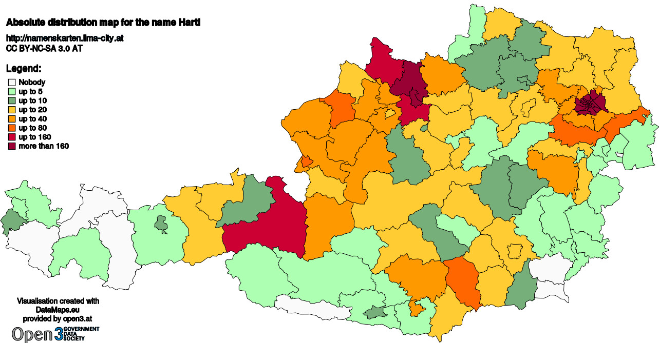 Absolute Distribution maps for surname Hartl