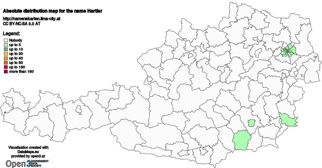 Absolute Distribution maps for surname Hartler