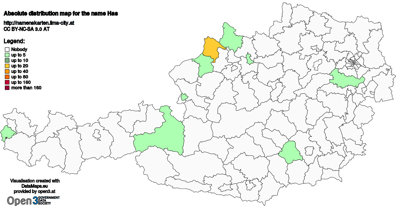 Absolute Distribution maps for surname Has