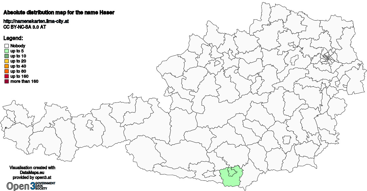 Absolute Distribution maps for surname Haser