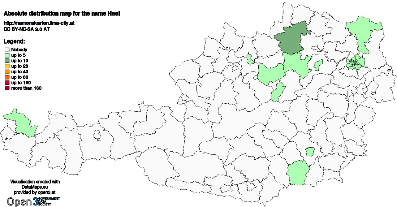 Absolute Distribution maps for surname Hasl