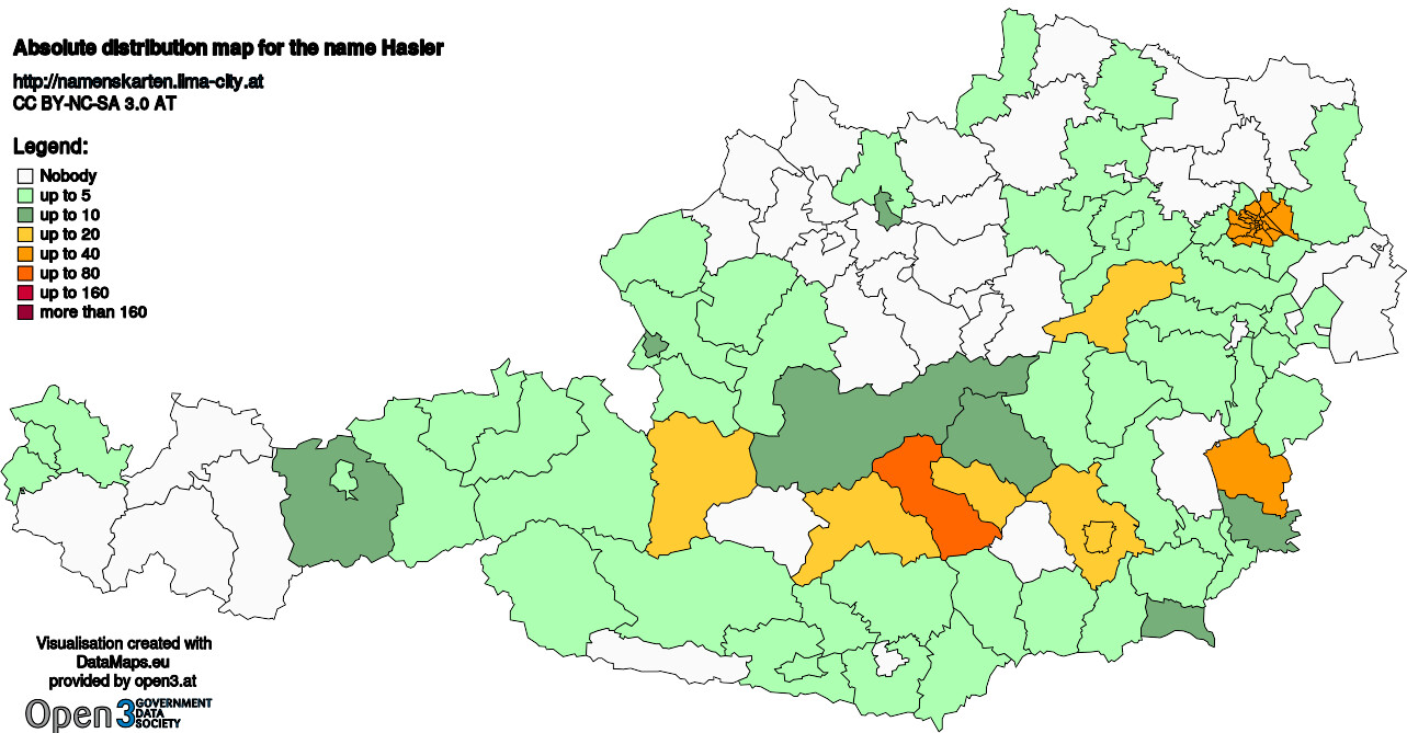 Absolute Distribution maps for surname Hasler