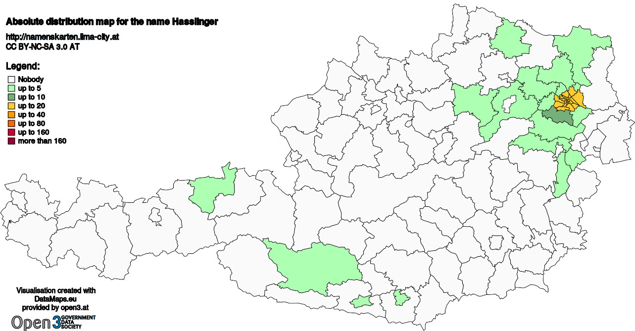 Absolute Distribution maps for surname Hasslinger