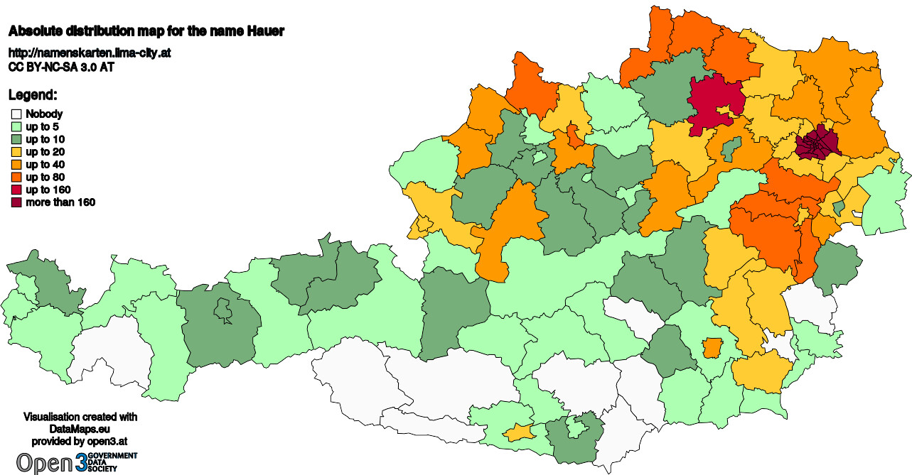 Absolute Distribution maps for surname Hauer