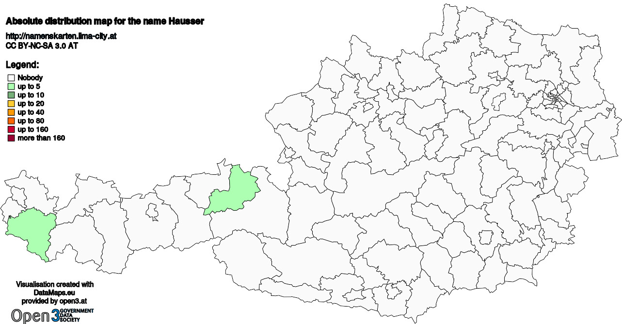 Absolute Distribution maps for surname Hausser