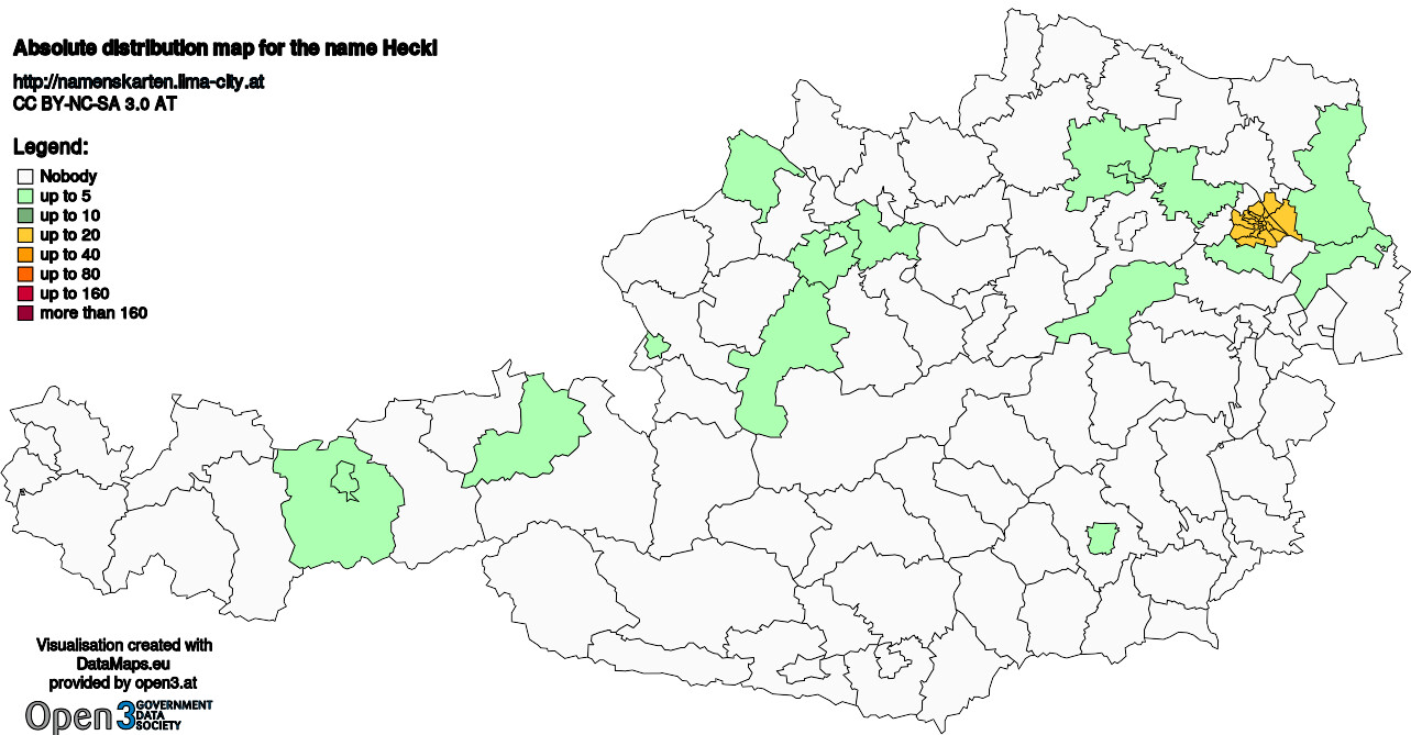 Absolute Distribution maps for surname Heckl