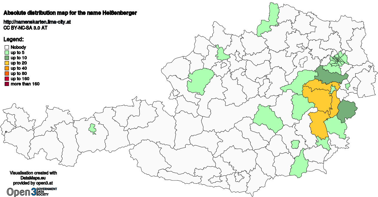 Absolute Distribution maps for surname Heißenberger